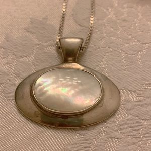 Mother of Pearl Silver Pendant on Sterling Silver 24” Chain Necklace